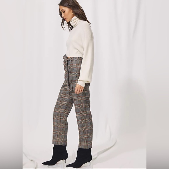 Aritzia Wilfred New Tie Front Pant Wool Cashmere Blend Eliot Plaid Print Pants - Picture 2 of 16